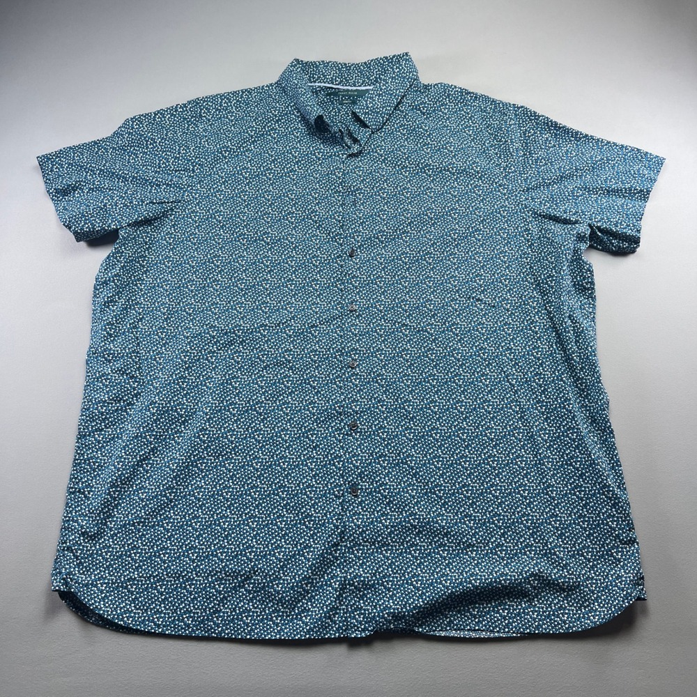 Perry Ellis Button Up Shirt Mens 3XLT Blue Geometric Stretch Moisture Wicking